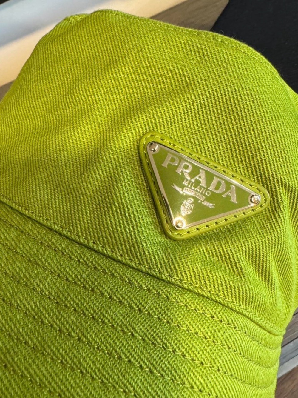 PRADA Lime Green Logo Bucket Hat